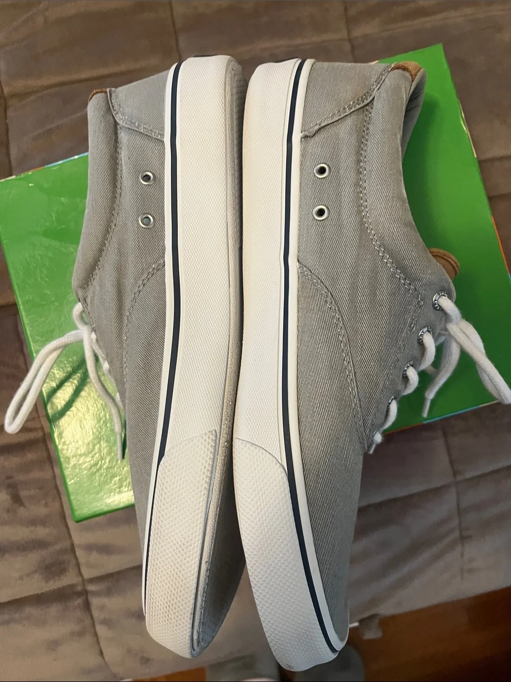 Sperry Men's Gray Canvas Boat Shoes with White Laces